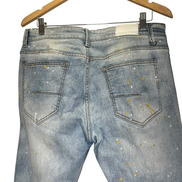 KDNK NORIEGA STRIPED SIDE PANEL JEANS Mens 34 Stretch Skinny Distressed D18 - Picture 7 of 11